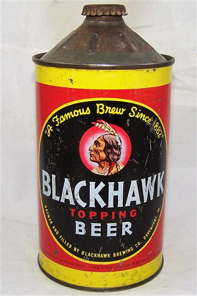 Blackhawk Topping Quart Cone Top Beer Can DNCMT 4%