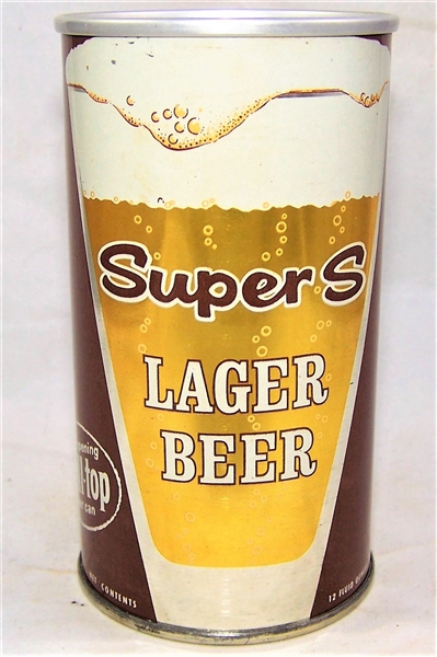 Super S Lager Zip Top Beer Can, (Brown Can)