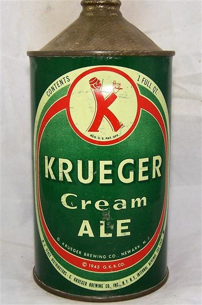 Krueger Cream Ale Quart Cone Top Beer Can