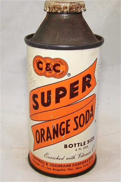 6 Ounce C&C Super Orange Soda Cone Top Can, Still Full