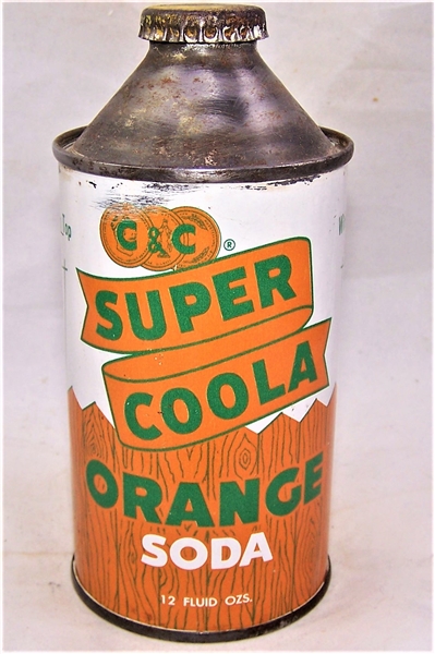 C&C Super Coola Orange Soda Cone Top Can. (Picket Fence)