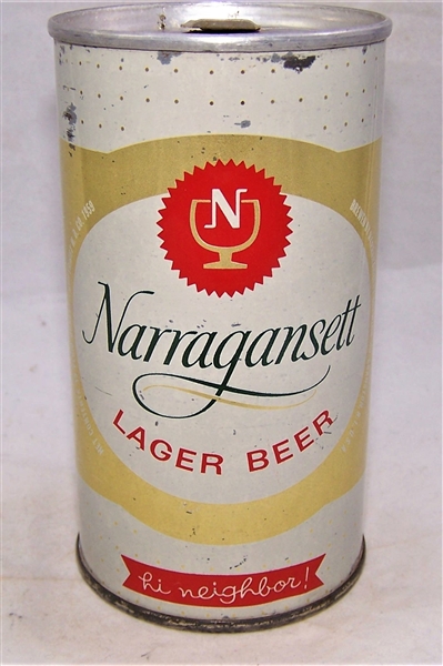 Narragansett Lager Zip Top (Hi Neighbor!) Beer Can. Zip intact.