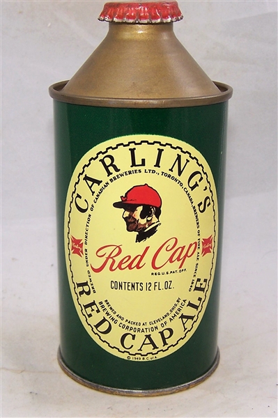 Carlings Red Cap Ale Cone Top Beer Can, Original crown, Just Amazing!