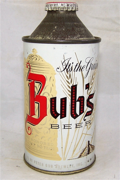 Bubs Cone Top Beer Can, DNCMT 3.2% OF Alcohol