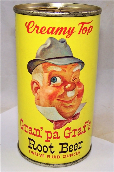 Grafs Creamy Top (Grandpa Grafs) Root Beer, Pre Zip Code, Clean Can