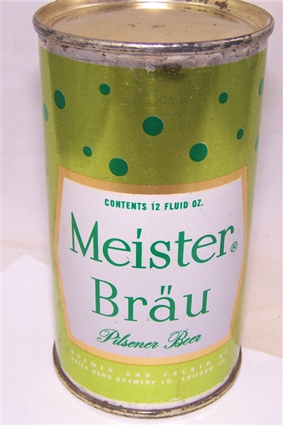 Metallic 1952 Meister Brau Set Flat Top Beer Can, (Green Balls)