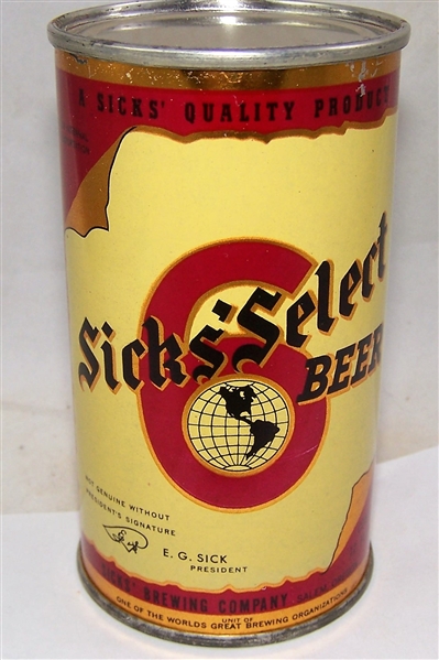 Sicks Select Opening Instruction (Withdrawn Free) Flat Top Beer Can