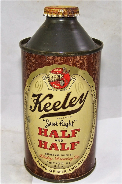 Keeley IRTP Half and Half Cone Top Beer Can with Crown.