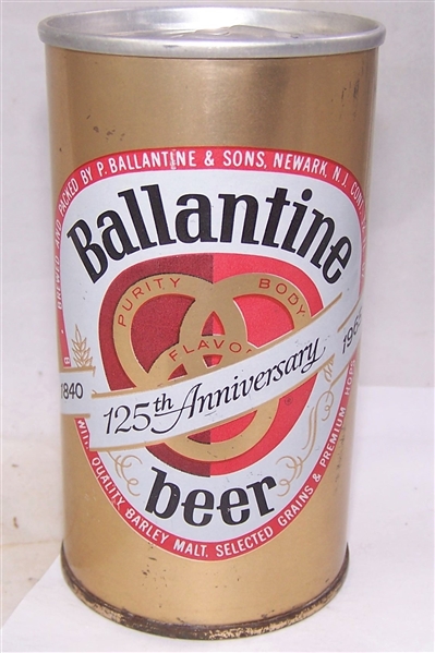 Ballantine 125th Anniversary Zip Top Beer Can, Zip Intact.