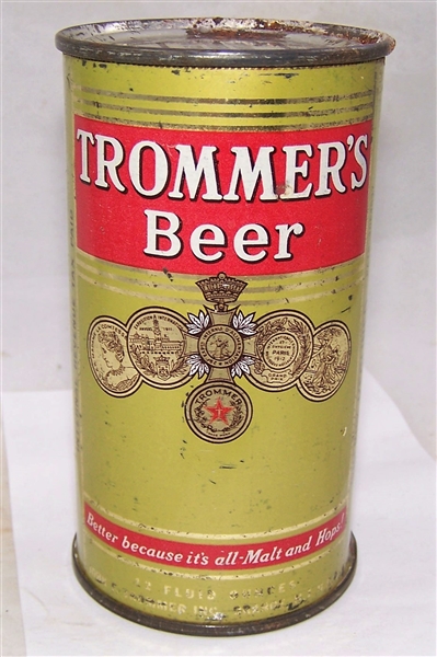 Trommers Beer 1947 Flat Top Beer Can YIKES