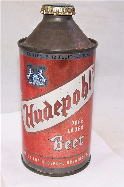 Hudepohl Pure Lager Cone Top Beer Can, With original Crown