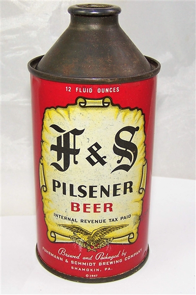 F & S Pilsener Cone Top Beer Can...Tough Can!