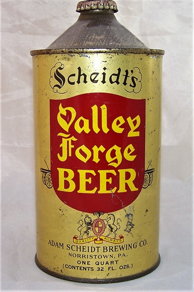 Scheidts Valley Forge Quart Cone Top Beer Can