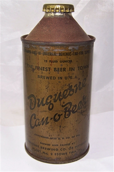 Duquesne Can-O-Beer Olive Drab Cone Top Beer Can
