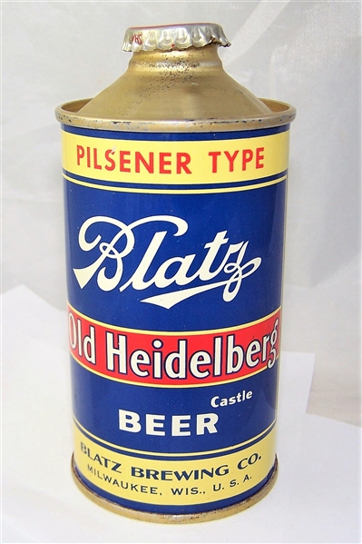 Blatz Old Heidelberg Castle Low Pro Cone Top Beer Can (Pilsener type)