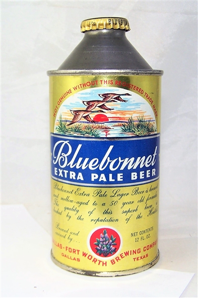 Bluebonnet Extra Pale Cone Top Beer Can.