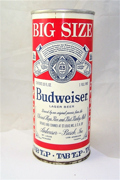 Budweiser Big Size (Tab Top) 16 ounce Tab Top Beer Can