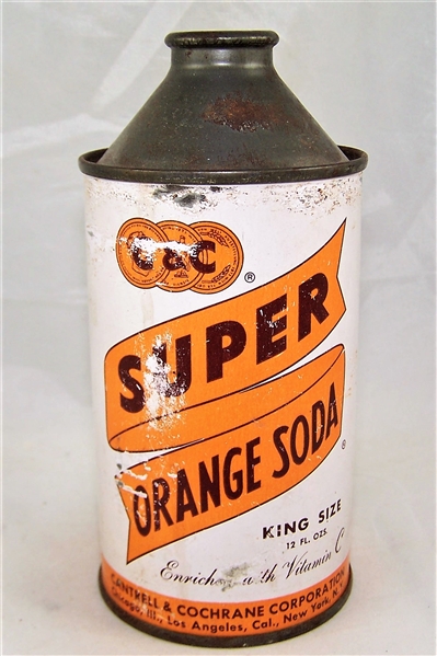 c & C Super Orange Cone Top Soda Can.