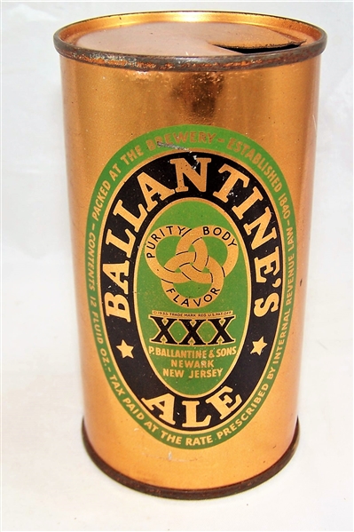 Ballantine Ale Opening Instruction Flat Top Beer Can.
