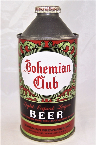 Bohemian Club Cone Top Beer Can DNCMT 4 %....WOW!!