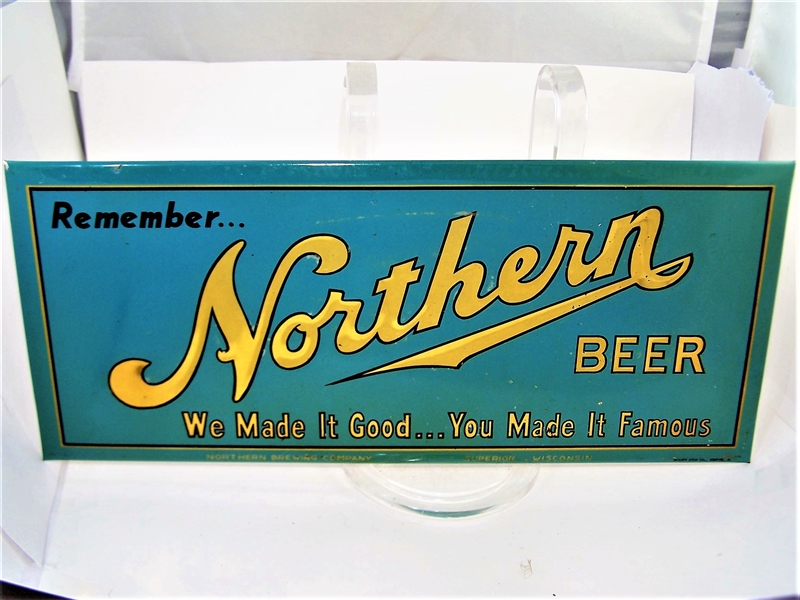  Northern Beer Tin Over Cardboard Sign, Superior, WI