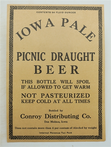  Iowa Pale Picnic Draught Beer promotional card