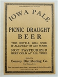  Iowa Pale Picnic Draught Beer promotional card