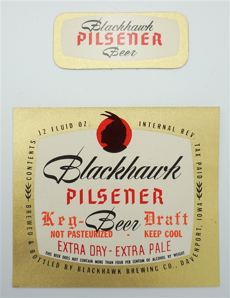  Blackhawk Pilsener Beer bottle and neck labels