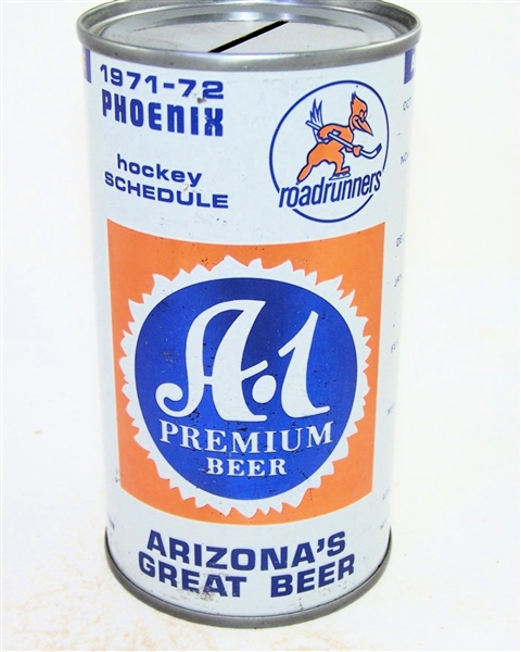  A-1 Premium Beer 1971-72 Phoenix Roadrunners Hockey Schedule Bank Top, Vol II 35-11