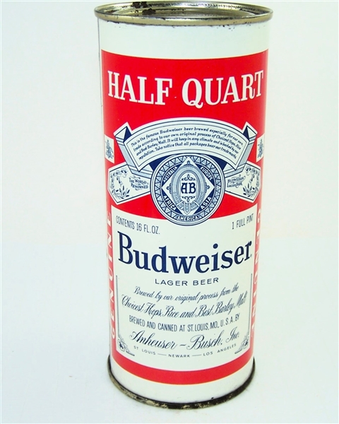  Budweiser Lager Beer 16 Ounce "Half Quart" Flat Top, 226-25