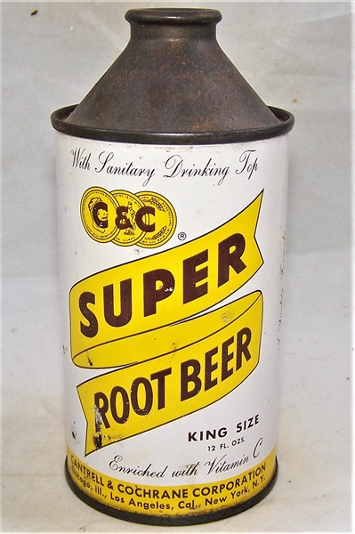 C&C Super Root Beer Cone Top Soda Can