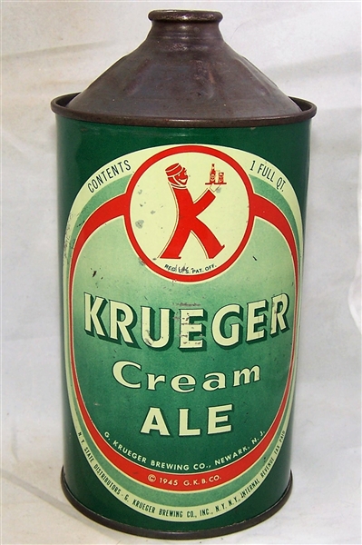 Krueger Cream Ale Quart Cone Top Beer Can