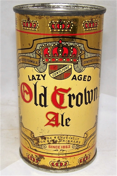 Old Crown Lazy Aged Opening Instruction Flat Top Beer Can, Non IRTP