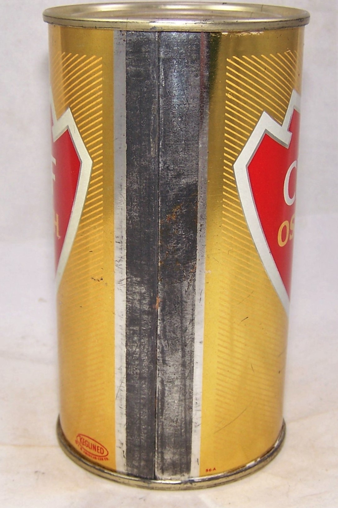 Lot Detail - Chief Oshkosh (Oshkosh in yellow) Rolled Flat Top Beer Can