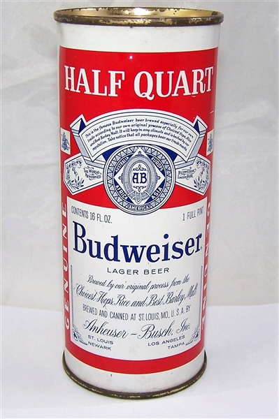 Budweiser Lager Half Quart Flat Top Beer Can