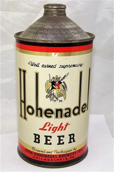 Hohenadel Light Quart Cone Top Beer Can...Clean!