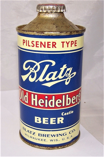 Blatz Old Heidelberg Castle Pilsener Type Low Pro Cone Top Beer Can 