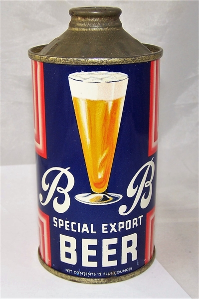 B & B Special Export Low Pro Cone Top Beer can