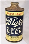 Blatz Select Lager flat Bottom Inverted Rim Low Pro Cone Top Beer Can