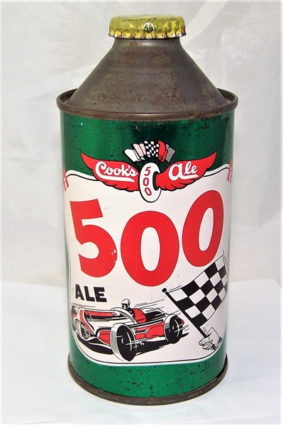 Cooks 500 Ale Cone Top Beer Can with original Crown