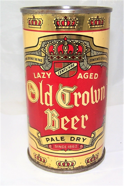 Old Crown Lazy Aged Opening Instruction Flat Top Beer Can, IRTP