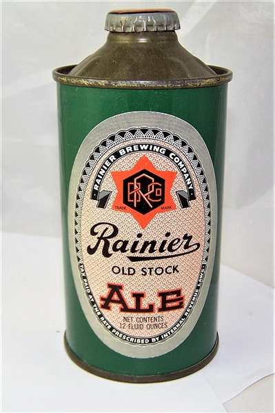Rainier Old Stock Ale Low Pro Cone Top Beer Can....Clean!!