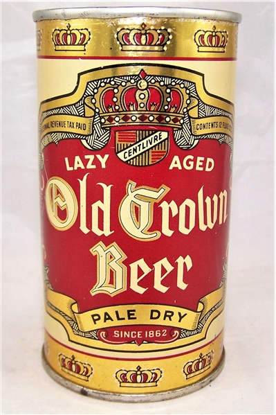  Old Crown Lazy Aged Opening Instruction Flat Top Beer Can, IRTP