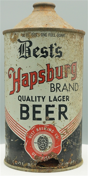 Bests Hapsburg Brand Quality Lager Beer dull gray quart cone top