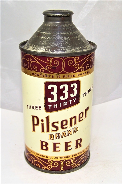  333 Pilsener Brand Cone Top, Non-IRTP, 186-32