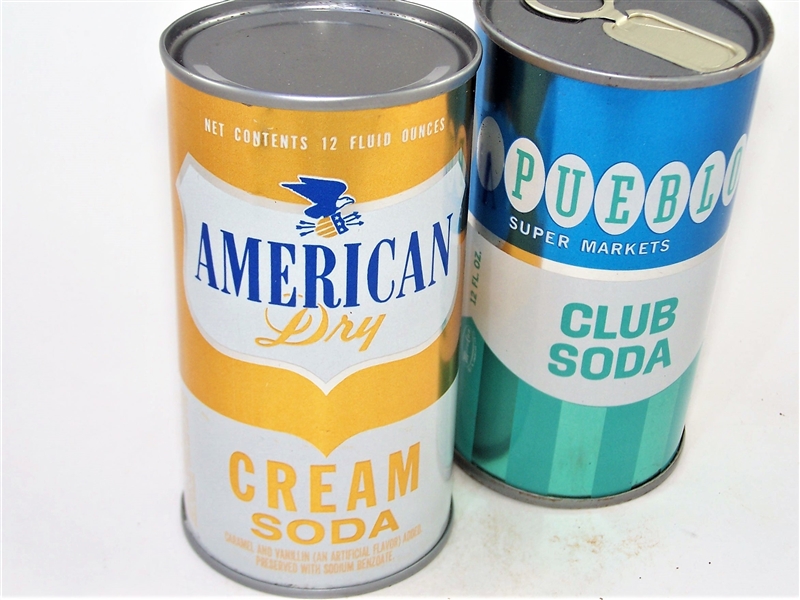  Two Clean Soda Cans, American Cream Soda and Pueblo Club Soda