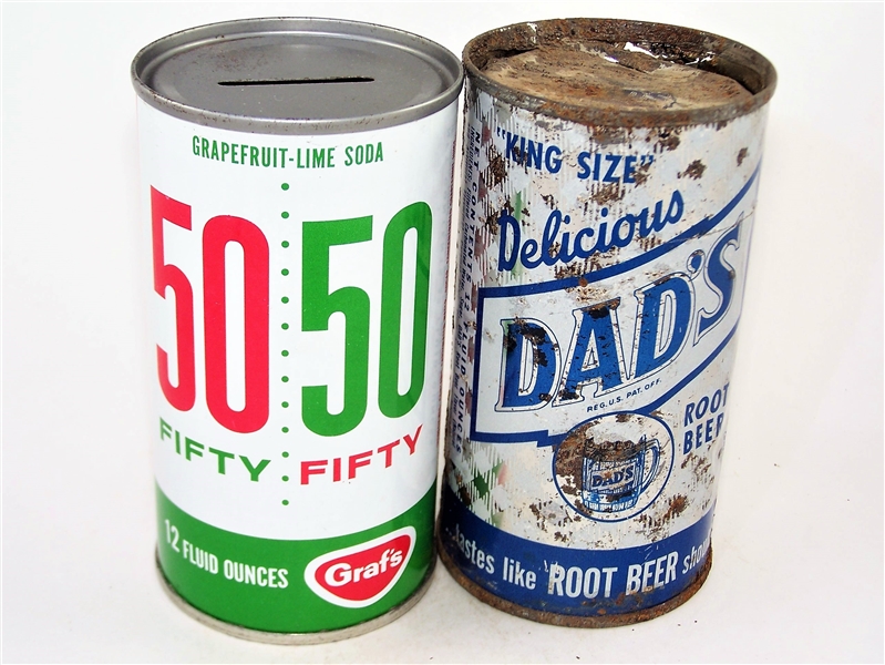  Two Pre-Zip Code Soda Cans, 50/50 and Dads