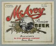 McAvoy Premium Beer bottle label - Thornton, Illinois