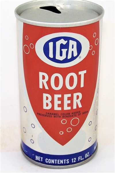  IGA Root Beer Tab Top Soda Can, Metallic Silver.