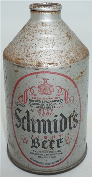 Schmidts Light Beer crowntainer - New York Distributors, Winfield NY - IRTP